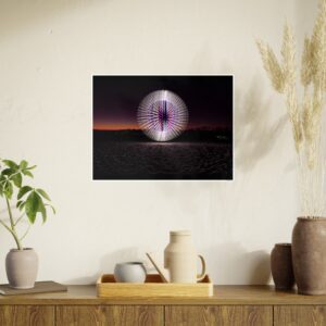 Poster Print - White Orb on the Beach at Dusk
