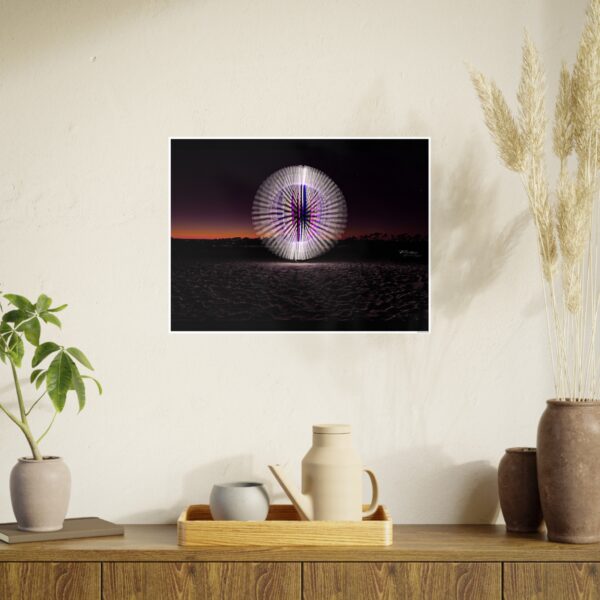 Poster Print - White Orb on the Beach at Dusk